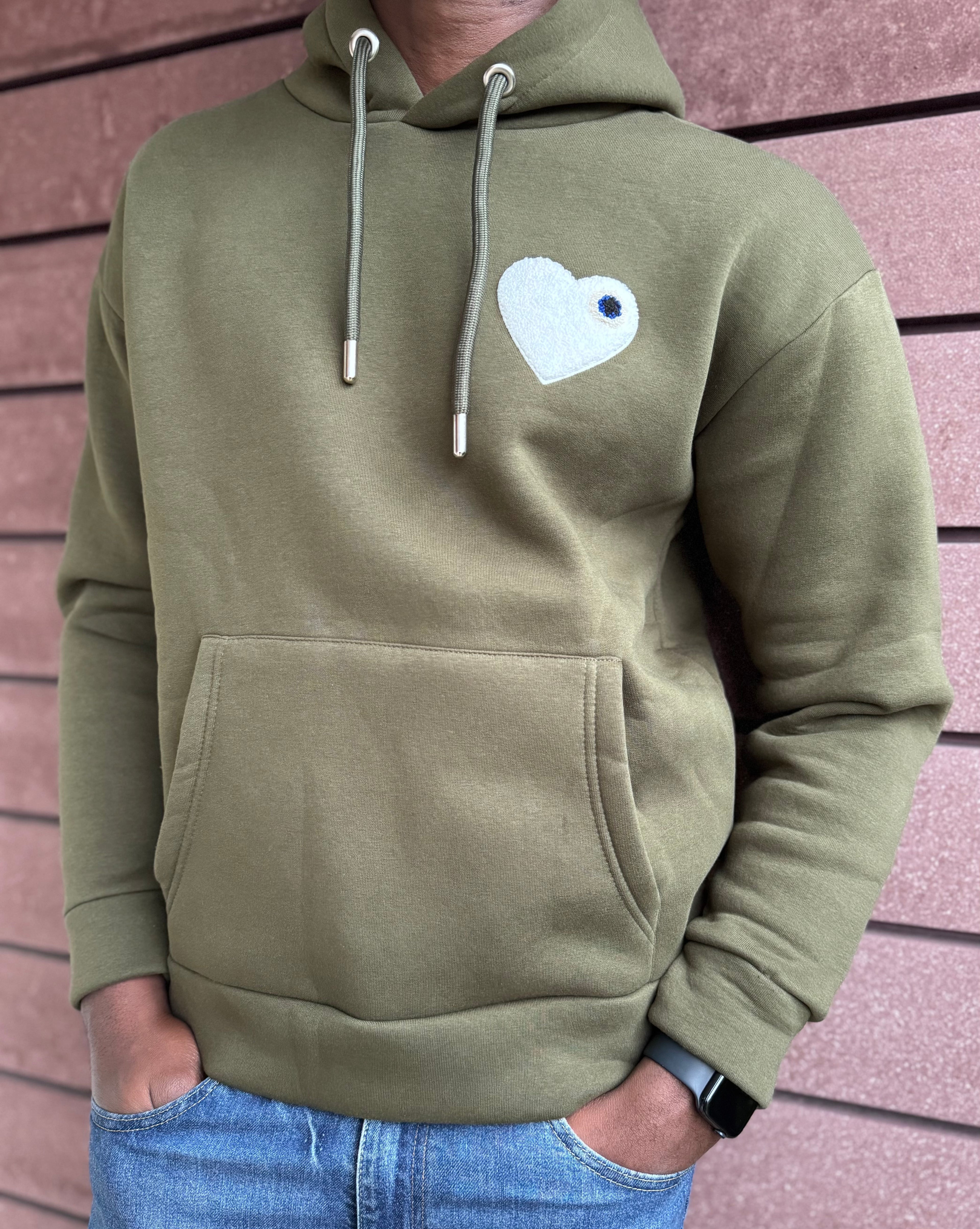 Sweat Chic Kaki Coeur Blanc