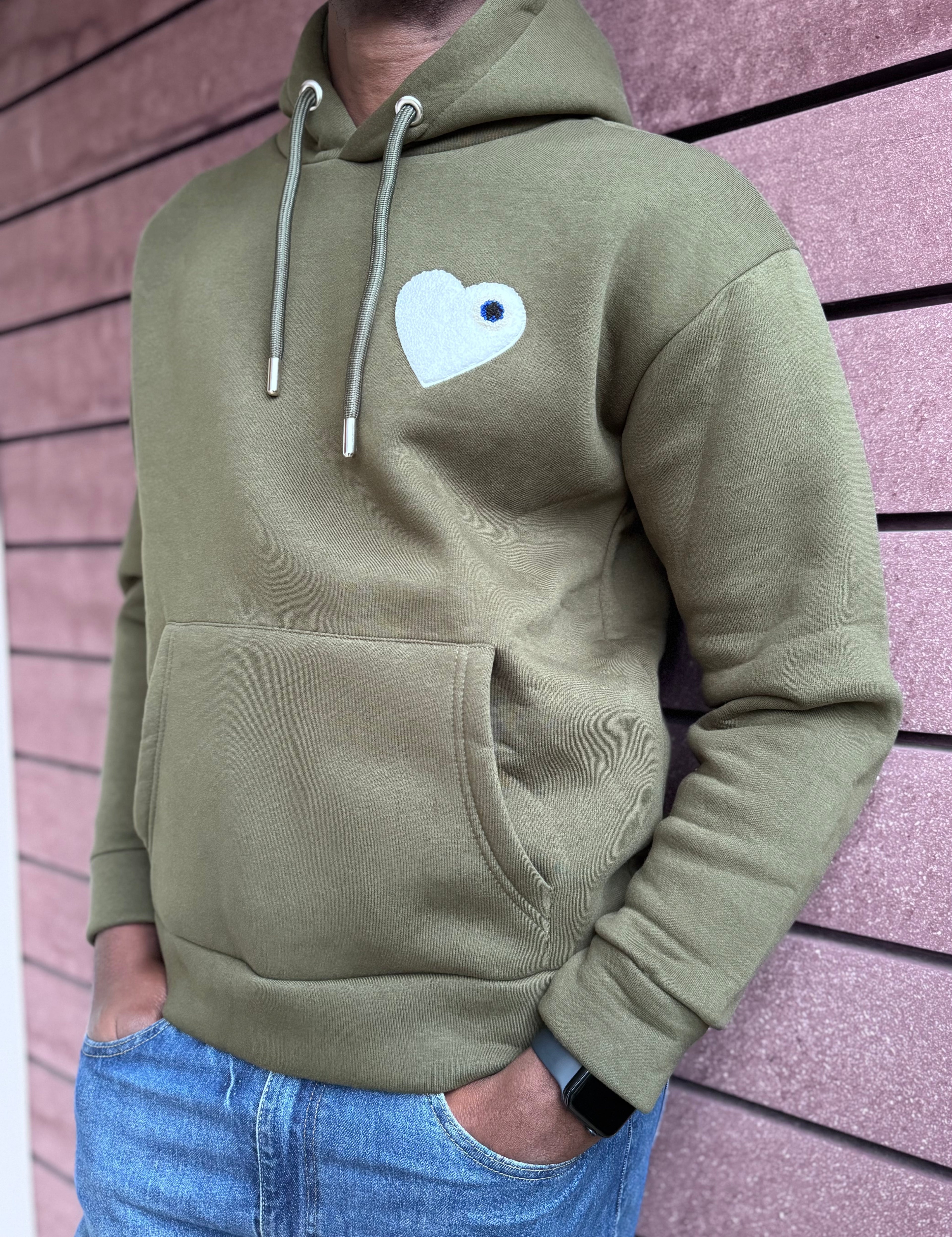 Sweat Chic Kaki Coeur Blanc