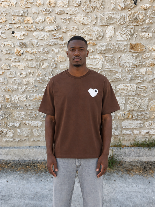 T-SHIRT CHIC BROWN COEUR BLANC