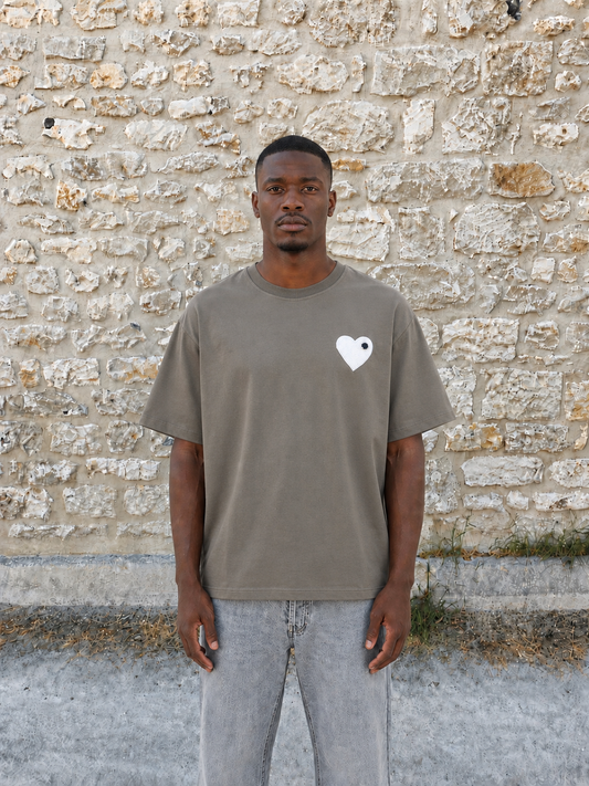 T-SHIRT CHIC OLIVE COEUR BLANC