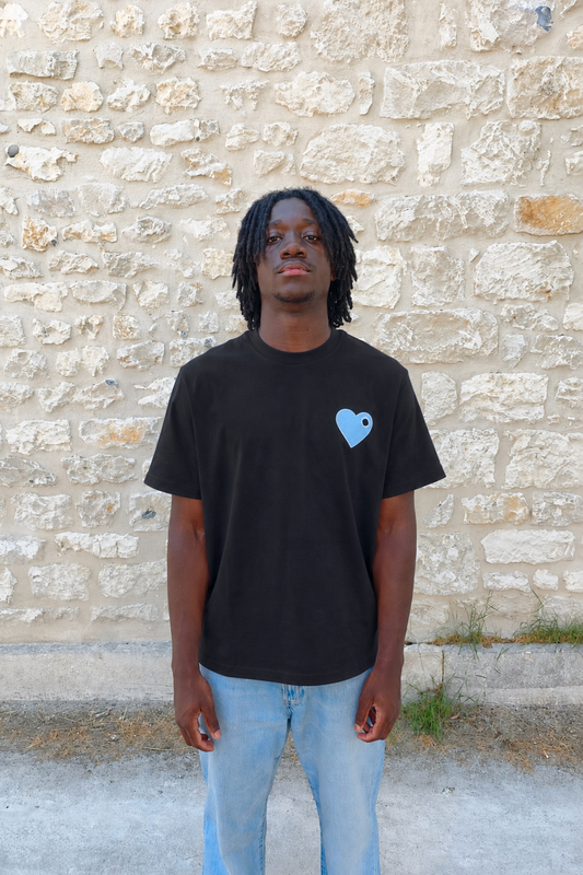 T-SHIRT CHIC NOIR COEUR BlUE